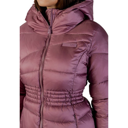 Hooded Bomber Jacket by EA7 Emporio Armani for women in polyamide purple features an contemporary silhouette, showcasing a sophisticated and contemporary lightweight, hooded & insulated for a truly refined look.