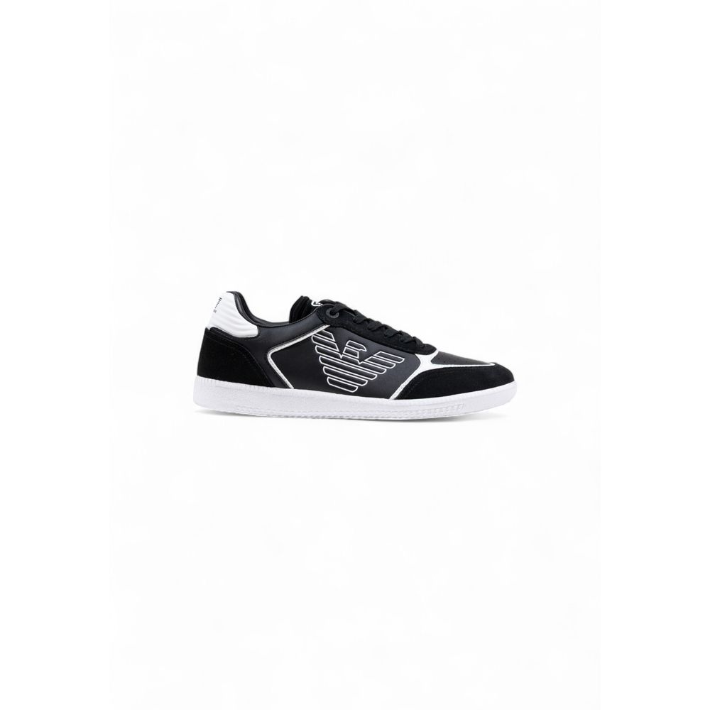Sneakers by EA7 Emporio Armani for men in leather black & white presents a sumptuous silhouette from the Men's Athletic Casual Leather Sneakers collection, showcasing a sumptuous athletic casual style for an elevated aesthetic.