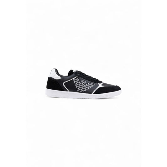Sneakers by EA7 Emporio Armani for men in leather black & white presents a sumptuous silhouette from the Men's Athletic Casual Leather Sneakers collection, showcasing a sumptuous athletic casual style for an elevated aesthetic.