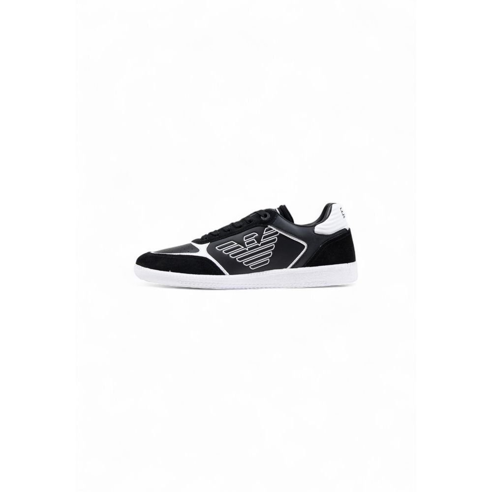 Sneakers by EA7 Emporio Armani for men in leather black & white features an sumptuous design from the Men's Athletic Casual Leather Sneakers collection, highlighting a sumptuous athletic casual style for a premium, high-fashion look.