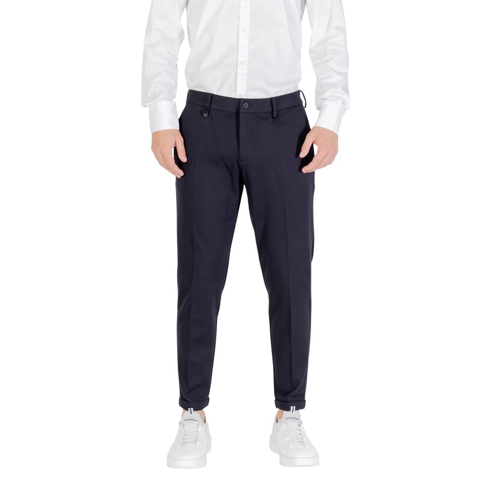 Trousers by Antony Morato for men in stretch polyamide & viscose twill blue features a tailored silhouette with a tailored skinny, defined by its long and a sophisticated .