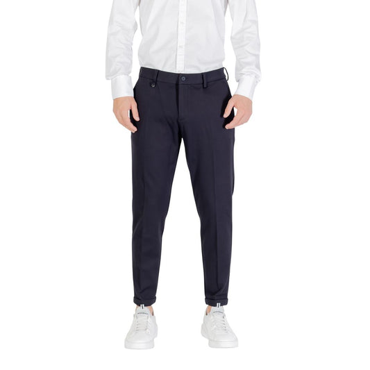 Trousers by Antony Morato for men in stretch polyamide & viscose twill blue features a tailored silhouette with a tailored skinny, defined by its long and a sophisticated .