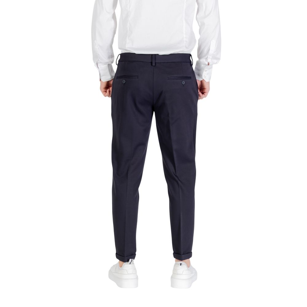 Trousers by Antony Morato for men in stretch polyamide & viscose twill blue features an sartorial silhouette, showcasing a precise skinny and long with a sartorial for a refined look.