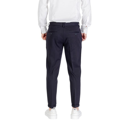 Trousers by Antony Morato for men in stretch polyamide & viscose twill blue features an sartorial silhouette, showcasing a precise skinny and long with a sartorial for a refined look.
