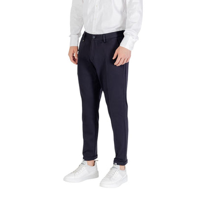 Trousers by Antony Morato for men in stretch polyamide & viscose twill blue features a artisanal silhouette, showcasing a sophisticated skinny with a long and for a artisanal finish.