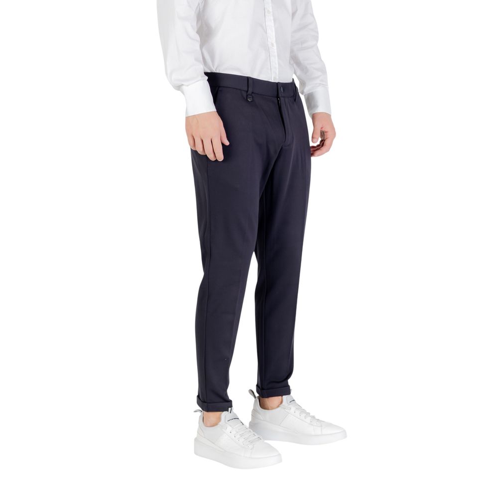 Trousers by Antony Morato for men in stretch polyamide & viscose twill blue features an on trend silhouette, showcasing a sophisticated skinny with a long and for an on trend finish.