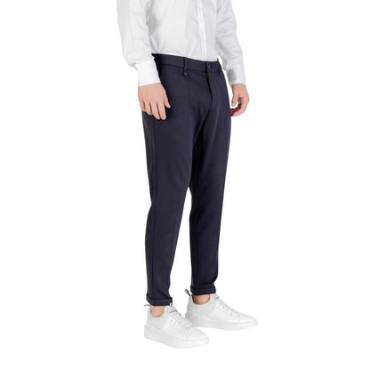 Trousers by Antony Morato for men in stretch polyamide & viscose twill blue features an on trend silhouette, showcasing a sophisticated skinny with a long and for an on trend finish.