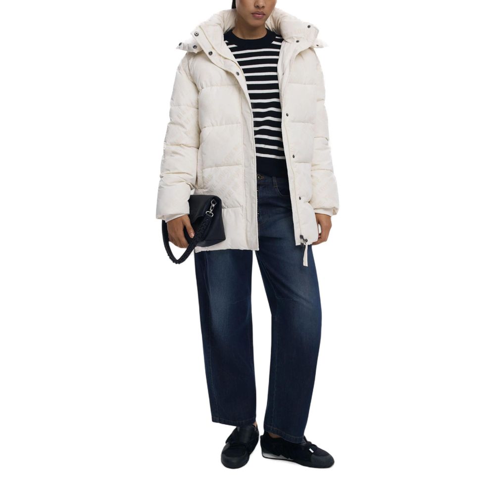 Hooded Overcoat by Desigual for women in polyester cream features a cosy chic silhouette, artfully detailed with a sophisticated hooded neckline and premium pockets & hooded for a cosy chic finish.