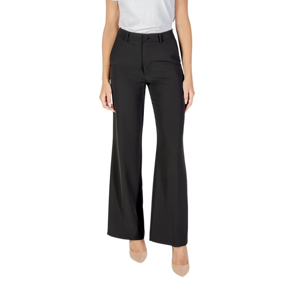 Trousers by Rinascimento for women in stretch polyester black presents a smart silhouette, meticulously detailed with a smart straight-leg & wide, a smart long, and a smart .