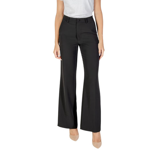 Trousers by Rinascimento for women in stretch polyester black presents a smart silhouette, meticulously detailed with a smart straight-leg & wide, a smart long, and a smart .