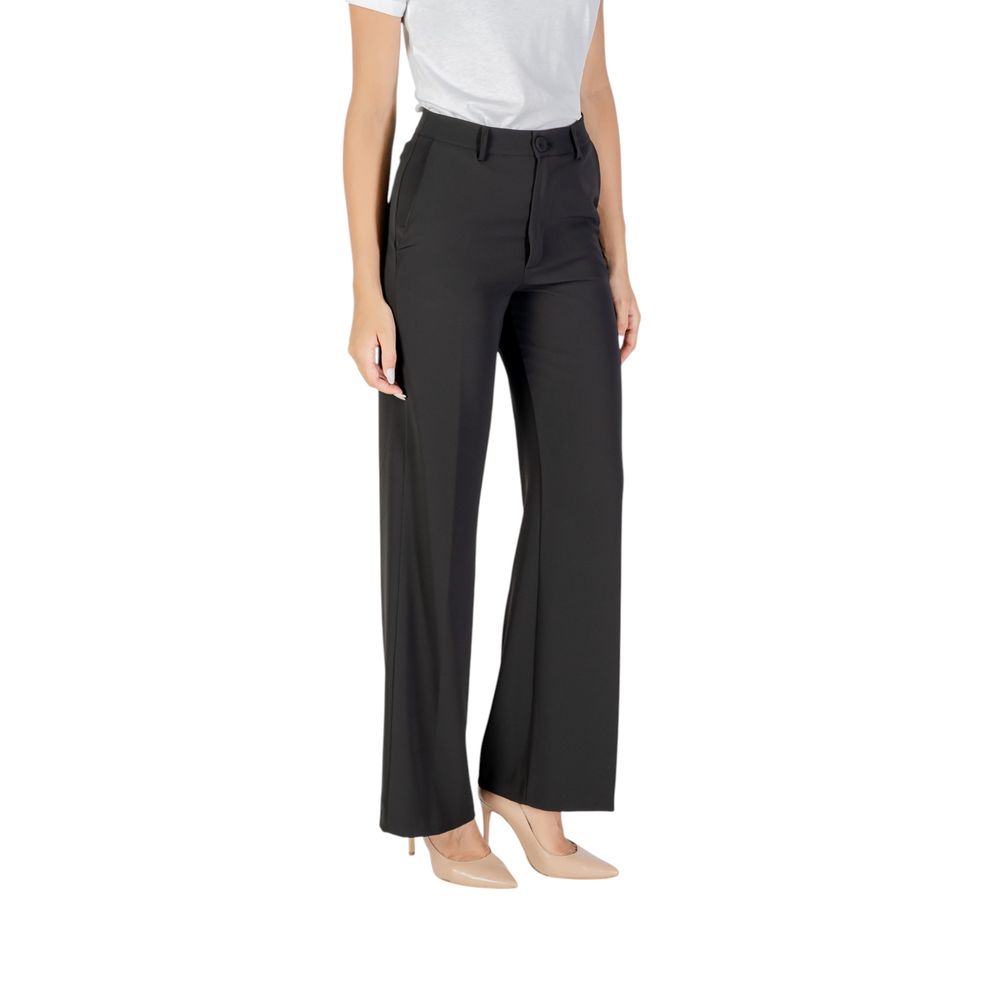 Trousers by Rinascimento for women in stretch polyester black features a tailored silhouette with a tailored straight-leg & wide, defined by its long and a sophisticated .