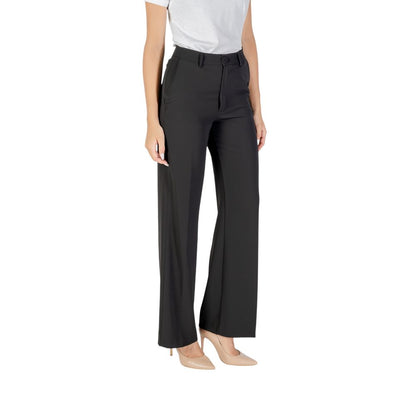 Trousers by Rinascimento for women in stretch polyester black features a tailored silhouette with a tailored straight-leg & wide, defined by its long and a sophisticated .