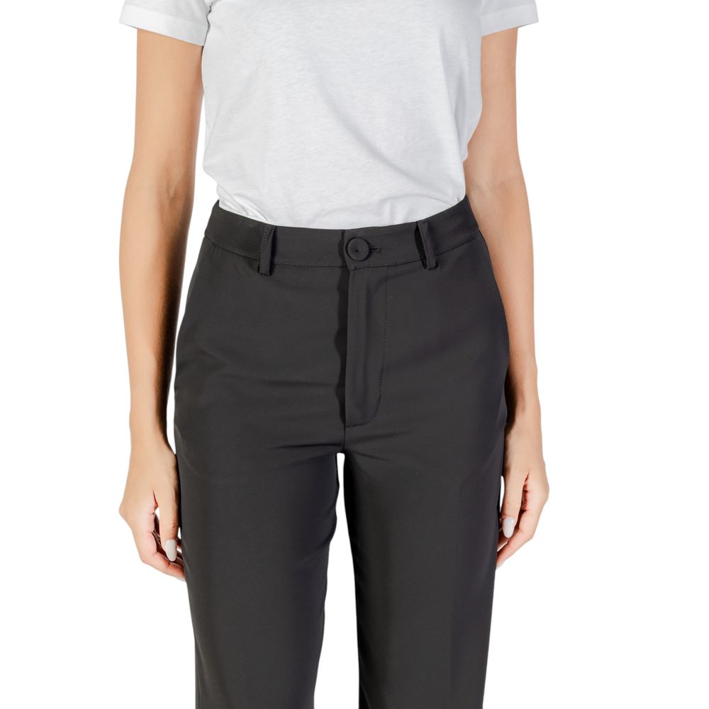 Trousers by Rinascimento for women in stretch polyester black features a artisanal silhouette, showcasing a sophisticated straight-leg & wide with a long and for a artisanal finish.