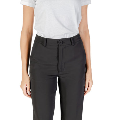 Trousers by Rinascimento for women in stretch polyester black features a artisanal silhouette, showcasing a sophisticated straight-leg & wide with a long and for a artisanal finish.