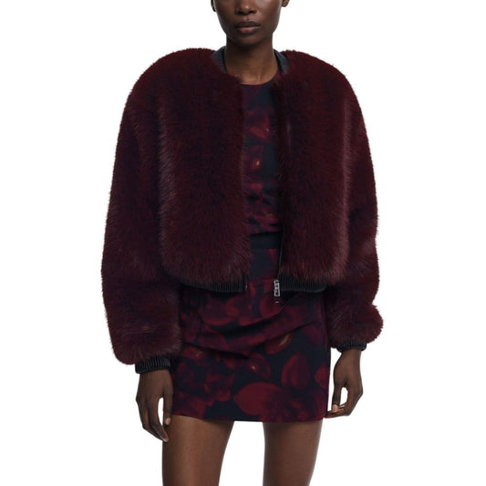 Jacket by Desigual for women in polyester faux fur bordeaux showcases a enveloping silhouette, artfully detailed with a enveloping and premium for a truly enveloping finish.