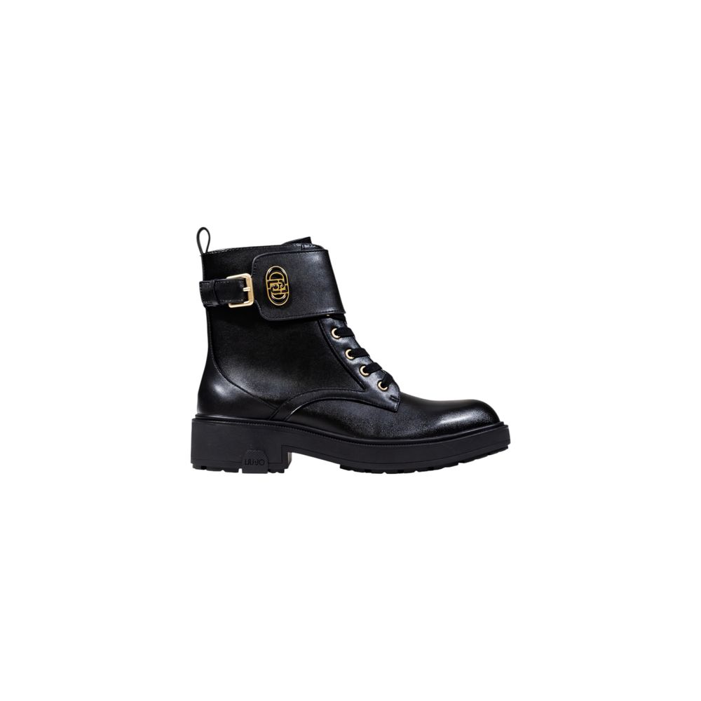 Lace-Up Combat Boots by Liu Jo for women in leather & metal black & gold features an dynamic silhouette, showcasing the dynamic Women's Leather & Metal Lace-Up Combat Boots design with its distinctive and elegant .