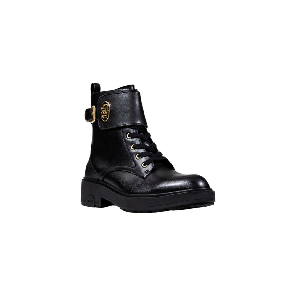 Lace-Up Combat Boots by Liu Jo for women in leather & metal black & gold features an high-performance silhouette, showcasing the sophisticated design of the Women's Leather & Metal Lace-Up Combat Boots with a and a refined .
