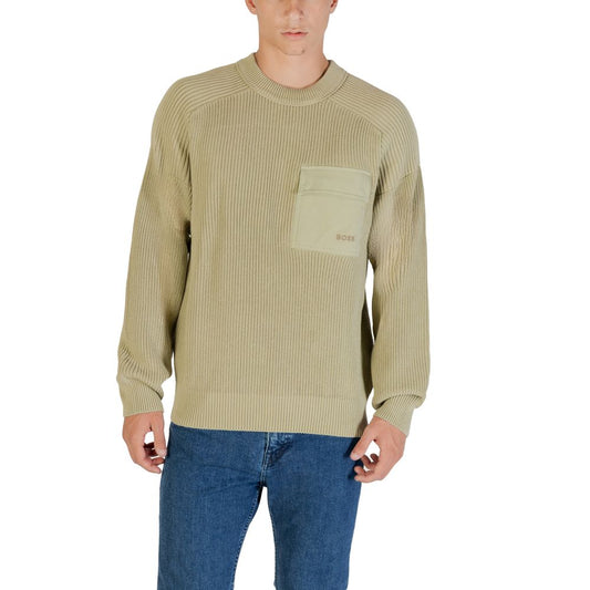 Sweatshirt by Hugo Boss for men in cotton green features an provocated silhouette, detailed with a provocated and a refined round crew neckline for a sophisticated aesthetic.