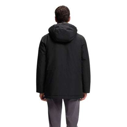Hooded Trench Coat by Hugo Boss for men in polyester black features an dramatic silhouette, perfectly showcasing the elegant hooded neckline and sophisticated pockets & hooded for a truly dramatic aesthetic.