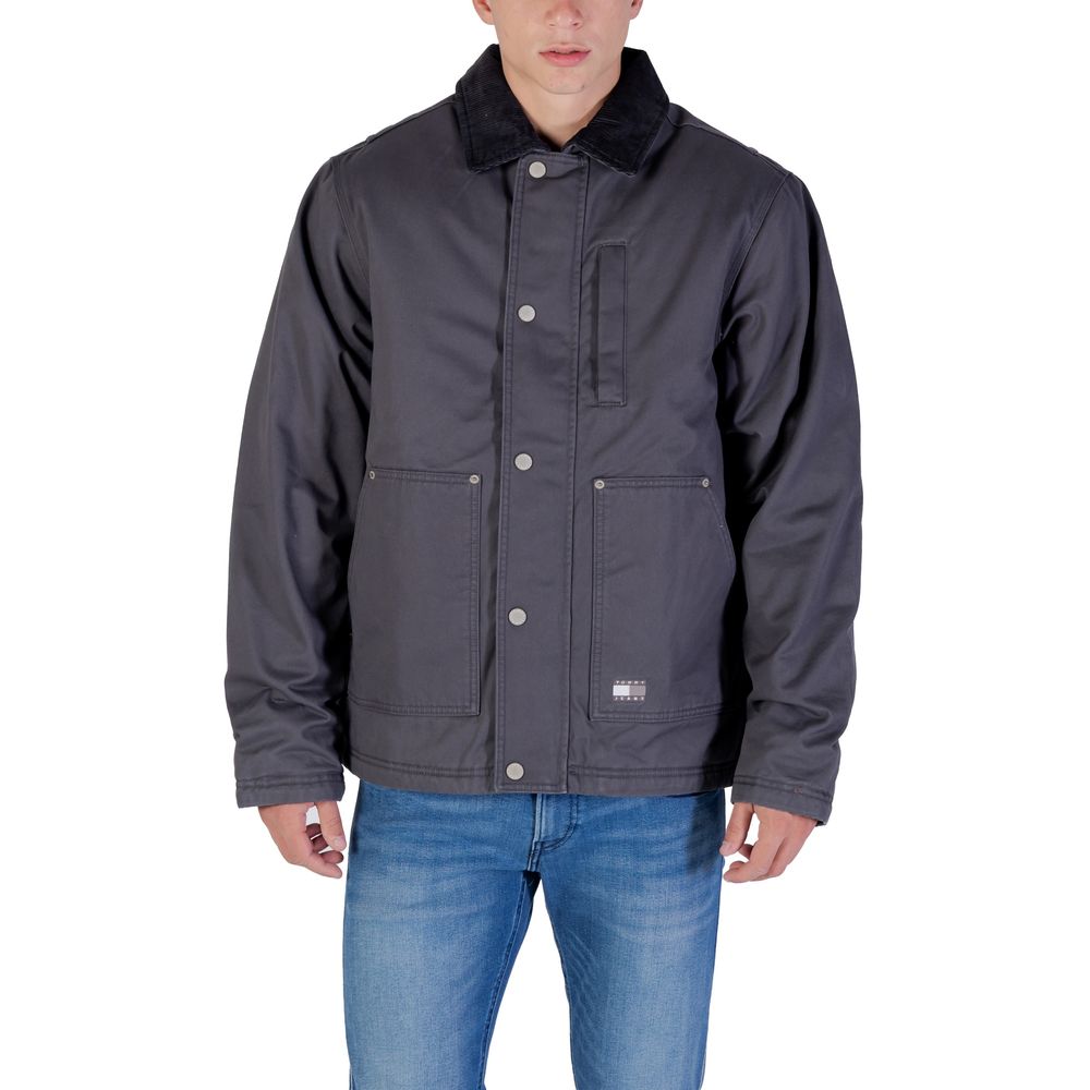 Jacket by Tommy Hilfiger Jeans for men in cotton twill corduroy gray presents a impeccable silhouette, showcasing distinct pockets and a impeccable for a sophisticated finish.