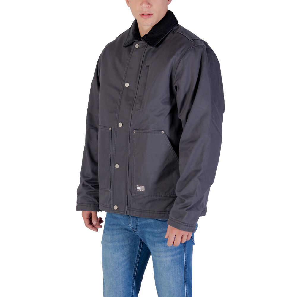 Jacket by Tommy Hilfiger Jeans for men in cotton twill corduroy gray features an utilitarian silhouette with a refined , showcasing sophisticated pockets for an utilitarian aesthetic.