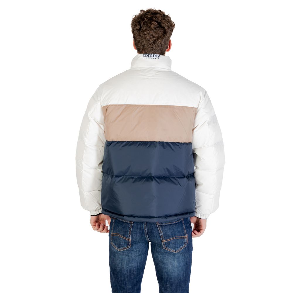 Bomber Jacket by Tommy Hilfiger Jeans for men in polyester cream features an contemporary silhouette, showcasing a sophisticated high-collar neckline and contemporary pockets for a truly refined look.