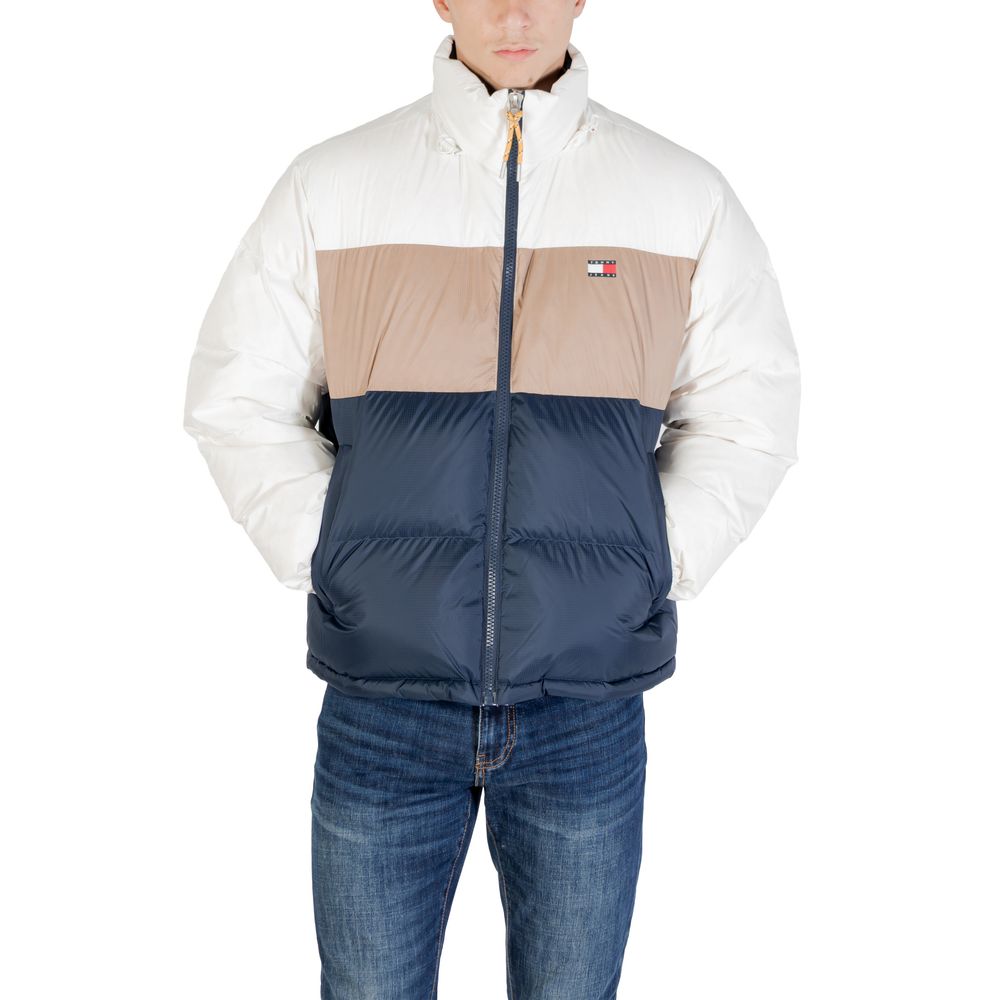 Bomber Jacket by Tommy Hilfiger Jeans for men in polyester cream showcases a bohemian silhouette, artfully detailed with a bohemian and signature pockets for a truly bohemian finish.