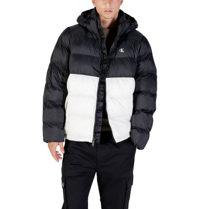 Hooded Overcoat by Calvin Klein Jeans for men in nylon cream features an satoral silhouette, showcasing a sophisticated hooded neckline and satoral pockets, hooded & insulated for a premium, timeless look.