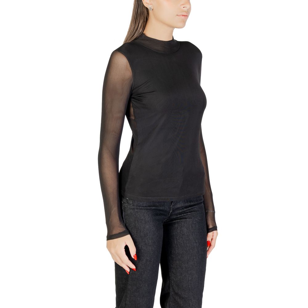 Shirt by Only for women in stretch polyester & lycra black, featuring a nuanced and nuanced high-collar neckline for a sophisticated finish.