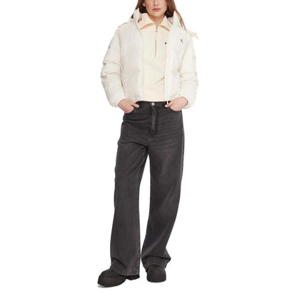Hooded Overcoat by Calvin Klein Jeans for women in polyamide cream presents a luxurious silhouette, showcasing a luxurious hooded neckline and sophisticated lightweight, hooded & insulated for a premium, luxurious look.