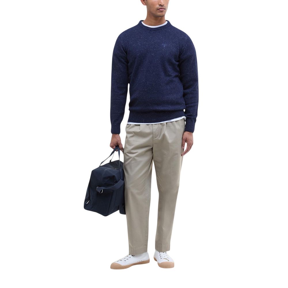 Sweatshirt by Barbour for men in wool blue & natural features an exquisite silhouette, showcasing and crew neckline details for a exquisite look.