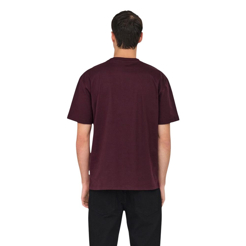 Only & Sons Men's Crew-Neck Organic Cotton T-Shirt - Bordeaux
