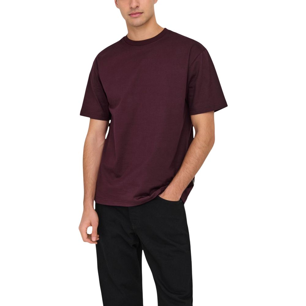 Only & Sons Men's Crew-Neck Organic Cotton T-Shirt - Bordeaux