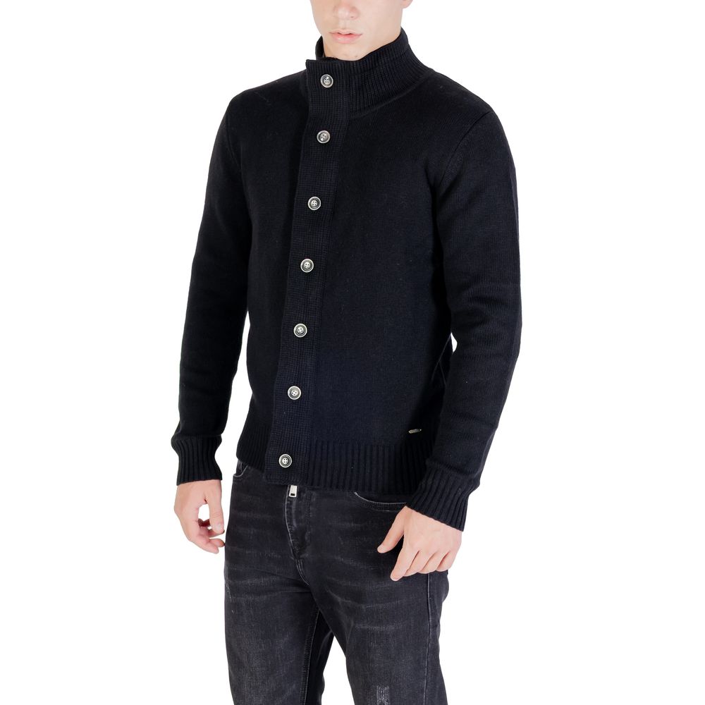 Gianni Lupo Men's High-Collar Marabou Wool & Polyamide Sweatshirt - Black