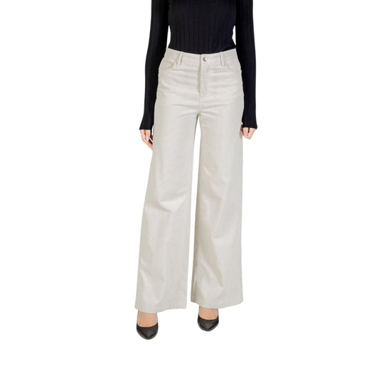Trousers by Liu Jo for women in stretch polyester cotton beige presents a smart silhouette, meticulously detailed with a smart wide, a smart long, and a smart .