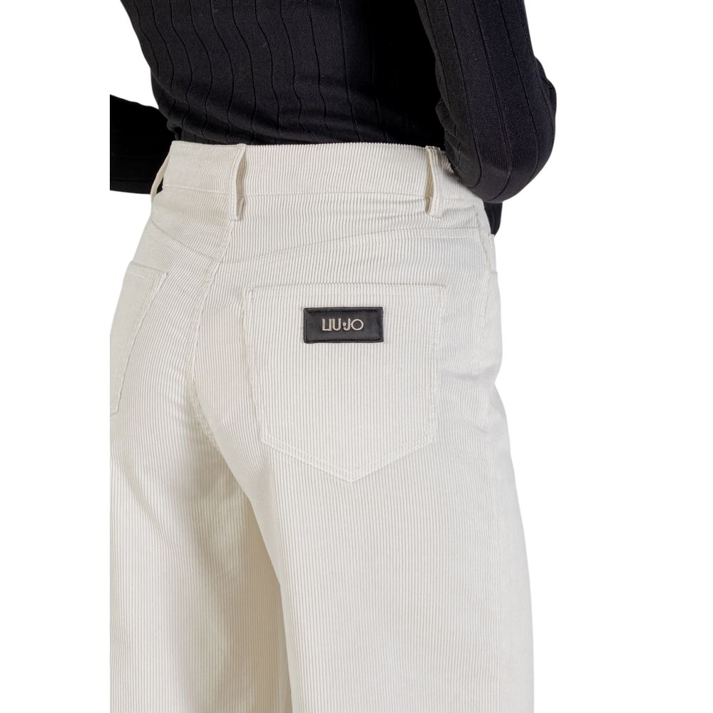 Trousers by Liu Jo for women in stretch polyester cotton beige features an sartorial silhouette, showcasing a precise wide and long with a sartorial for a refined look.