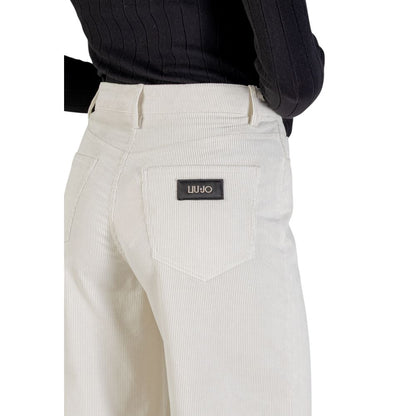Trousers by Liu Jo for women in stretch polyester cotton beige features an sartorial silhouette, showcasing a precise wide and long with a sartorial for a refined look.