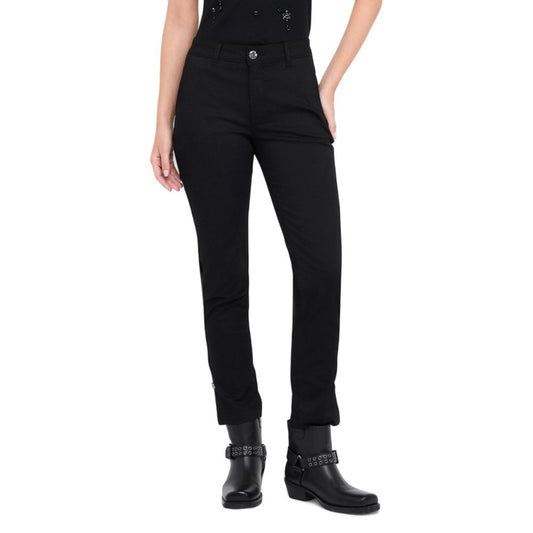 Trousers by Liu Jo for women in stretch polyester cotton black presents a perennial silhouette, meticulously tailored with a cigarette cut, long finish, and an elegant .