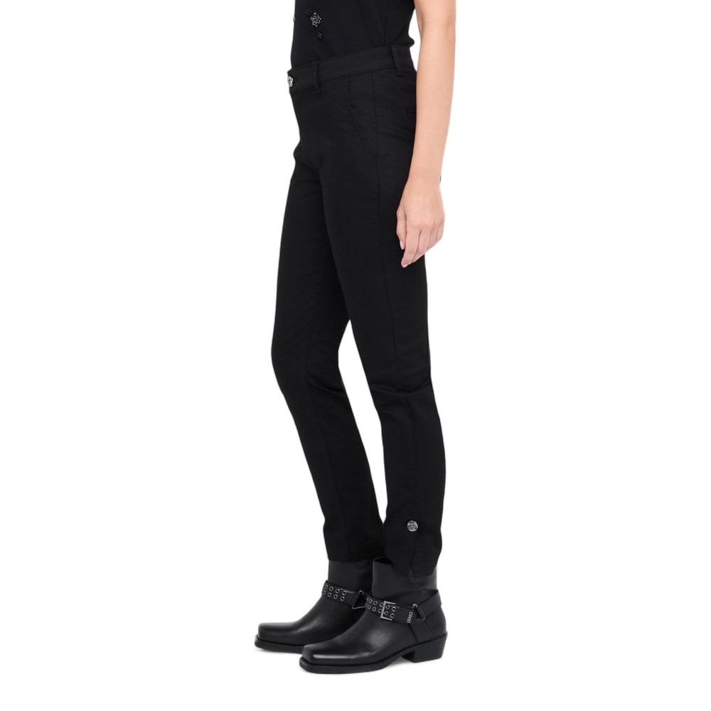 Trousers by Liu Jo for women in stretch polyester cotton black features an sartorial silhouette, showcasing a precise cigarette and long with a sartorial for a refined look.