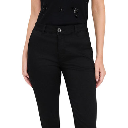 Trousers by Liu Jo for women in stretch polyester cotton black features a tailored silhouette with a tailored cigarette, defined by its long and a sophisticated .