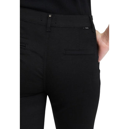 Trousers by Liu Jo for women in stretch polyester cotton black presents a smart silhouette, meticulously detailed with a smart cigarette, a smart long, and a smart .