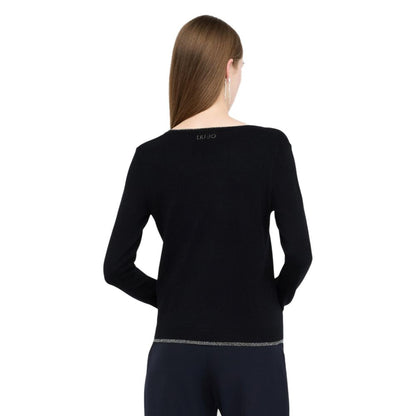 Cardigan by Liu Jo for women in polyamide velvet black presents a textural silhouette, artfully finished with a textural round keyhole neckline and for a sophisticated, textural look.