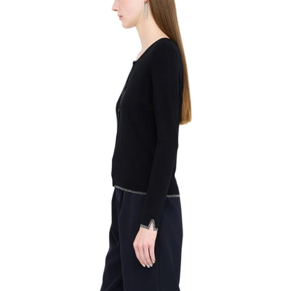 Cardigan by Liu Jo for women in polyamide velvet black features an impeccable silhouette, showcasing a sophisticated round keyhole neckline and detail for a truly impeccable finish.
