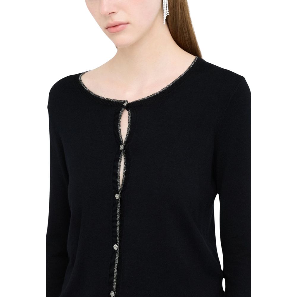 Cardigan by Liu Jo for women in polyamide velvet black features a dramatic silhouette, showcasing a sophisticated round keyhole neckline and dramatic detail for a timeless, premium look.