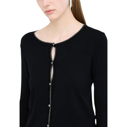 Cardigan by Liu Jo for women in polyamide velvet black features a dramatic silhouette, showcasing a sophisticated round keyhole neckline and dramatic detail for a timeless, premium look.
