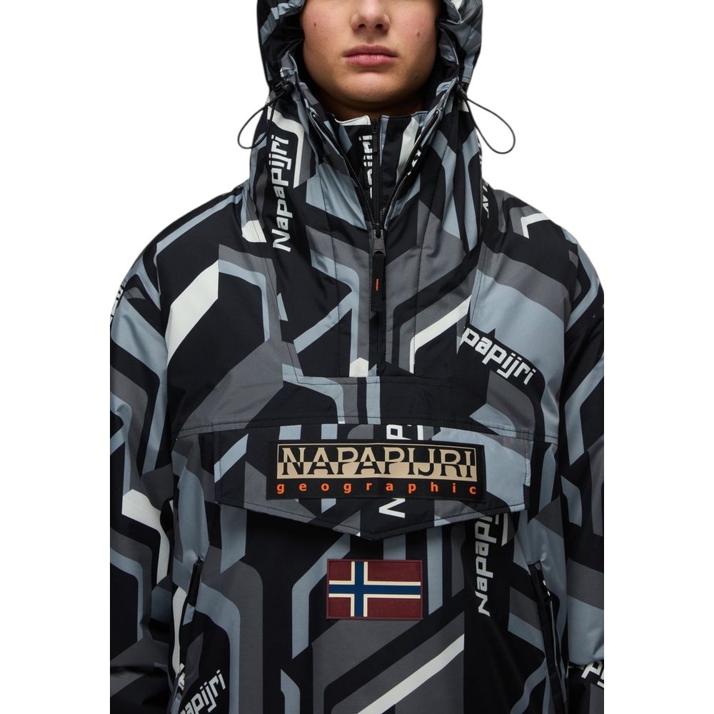 Hooded Windbreaker Jacket by Napapijri for men in polyester presents a resilient silhouette, artfully detailed with a sophisticated hooded neckline and functional pockets, hooded & windproof for a resilient finish.