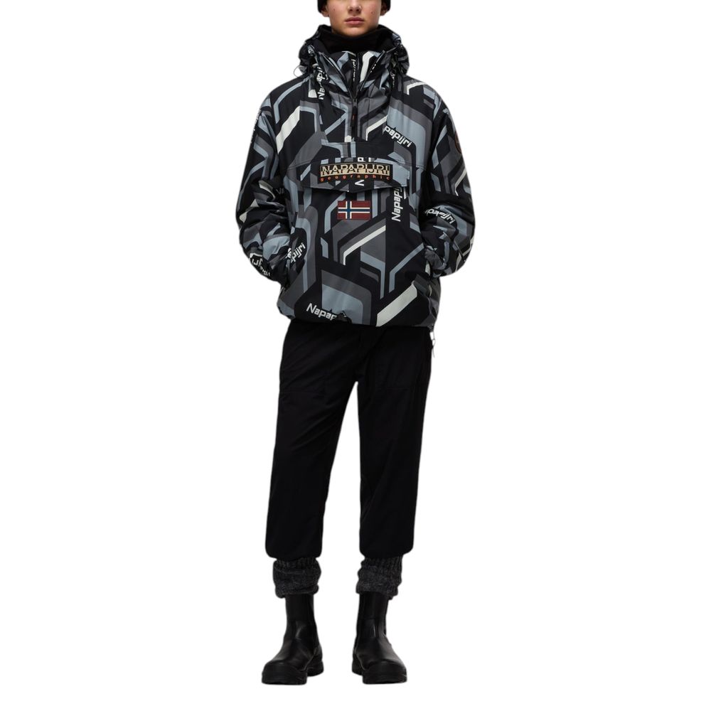 Hooded Windbreaker Jacket by Napapijri for men in polyester features an enduring silhouette, showcasing technical pockets, hooded & windproof and a sophisticated hooded neckline for a truly enduring aesthetic.