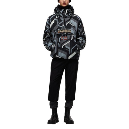 Hooded Windbreaker Jacket by Napapijri for men in polyester features an enduring silhouette, showcasing technical pockets, hooded & windproof and a sophisticated hooded neckline for a truly enduring aesthetic.