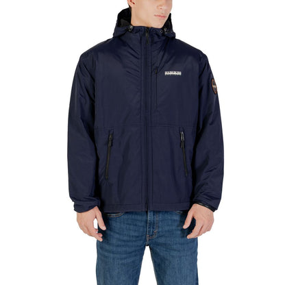 Hooded Windbreaker Jacket by Napapijri for men in polyamide blue features an stylish silhouette, showcasing a sophisticated hooded neckline and performance-driven pockets, hooded & windproof for a premium, stylish look.