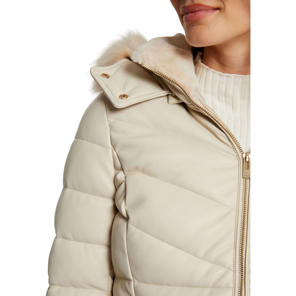 Hooded Jacket by Morgan De Toi for women in polyethylene polurethan faux fur beige showcases a contemporary silhouette, detailed with a contemporary and premium pockets, hooded & insulated for a sophisticated finish.